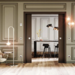 Double sliding pocket door system Luminox Doppio suited to 18 cm walls